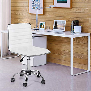 Yaheetech Corner Writing Study Desk Computer Workstation w/Drawer & Shelf + PU Leather Low Back Armless Desk Chair with/Wheels for Home Office Living Room, Office Accent Furniture Set of 2, White