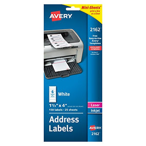 Avery Mini-Sheets Shipping Labels 1-1/3" x 4", Pack of 150 (2162)