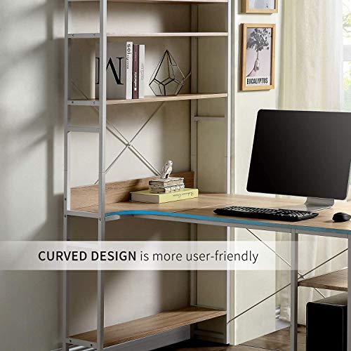 Computer Desk with 4 Tier Storage Shelves Large L-Shaped Home Office Desk PC Laptop Writing Table Workstation with Hutch Bookshelf (Oak)