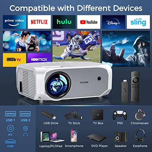 FUDONI 5G WiFi Bluetooth Projector 12000L Native 1080P 4k Supported with Screen - Home Theater for iOS/Android/TV Stick/Laptop