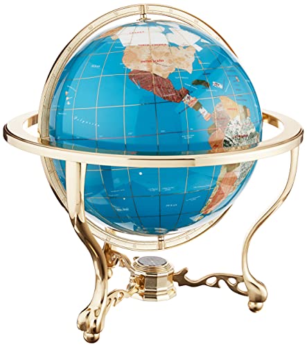 Unique Art 21-Inch Tall Turquoise Blue Ocean Table Top Gemstone World Globe with Gold Tripod