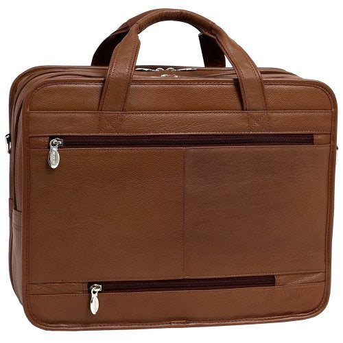 McKlein, S Series, River WEST, Pebble Grain Calfskin Leather, 15" Leather Fly-Through Checkpoint-Friendly Laptop Briefcase, Brown (15714)