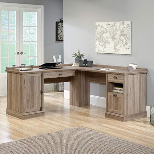 Sauder 418270 Barrister Lane L-Desk, L: 68.90" x W: 68.90" x H: 31.85", Salt Oak finish