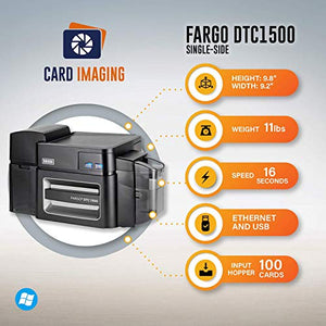 Fargo DTC1500 Single Side ID Card Printer & Supplies Bundle with Card Imaging Software 51400