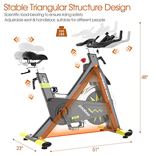 pooboo Indoor Exercise Bike Commercial Stationary Bike Belt Drive Indoor Cycling Bike with 42 LB Flywheel,LCD Monitor (S1)