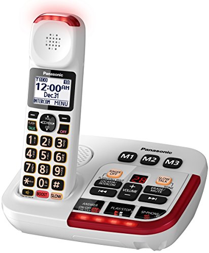 Panasonic KX-TGM420W Amplified Cordless Phone with Digital Answering Machine, 3 Handsets, White with Headset