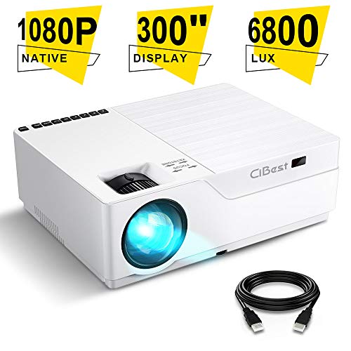 Projector, CiBest Native 1080p LED Video Projector 6800 Lux, 300 Inch Image Display Ideal for PPT Business Presentations Home Theater, Compatible with HDMI,VGA,USB,Fire TV Stick,Laptop,PS4,Xbox
