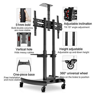 WYJW Mobile TV Stand Cart for 32-70 Inch Screen TVs, Height Adjustable with Wheels