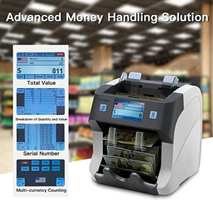 Ten Tatent SH-108C Bank Grade 2-Pocket Money Counter Machine Mixed Denomination Multi Currency Bill Counter Cash Sorter with Reject Pocket Counterfeit Detection 2 CIS/UV/MG/ Serial Number Record