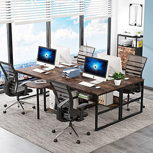Tribesigns 94.5 inch Two Person Desk with Storage Shelves, Extra Long Computer Desk with Priter Shelf, Double Workstation Office Desk Study Writing Desk with Bookshelf for Home Office (Rustic Brown)