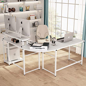 Tribesigns L-Shaped Computer Desk with Monitor Stand Riser, 70.8 inches Corner Computer Desk Study Writing Workstation Drafting Table with Tiltable Drawing Board for Home Office Use (White)