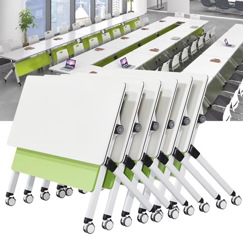robwibw Folding Conference Room Table 6pcs Rectangle Flip Top Mobile Training Table with Wheels
