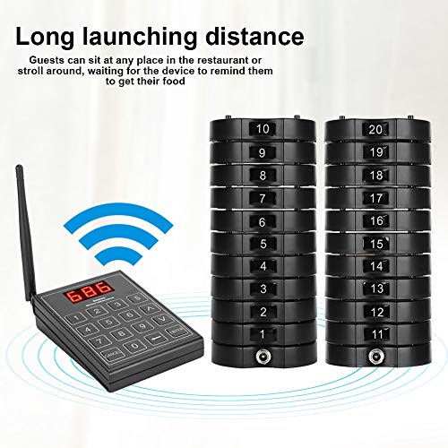 V BESTLIFE Restaurant Paging Beepers System with 1 Keypad Sender + 20 Coaster Pager Buzzer - Black