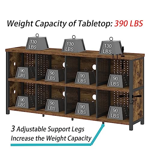 LVB Rustic Horizontal Bookshelf, Industrial Cube Storage Organizer, 63" - Rustic Brown