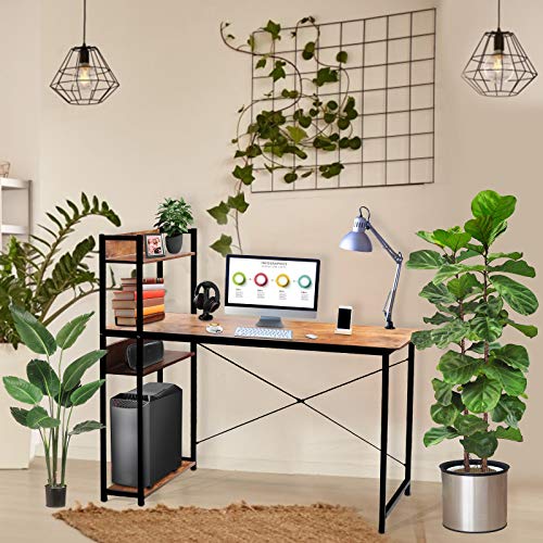 Levoni Computer Home Office Desk 47 inch Writing Study Table with Storage Shelves Study Writing Table with Bookshelves Brown