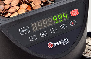 Cassida C100 Electronic Coin Sorter/Counter, Countable coins 1¢, 5¢, 10¢, 25¢, 250 coins/min, 110 VAC