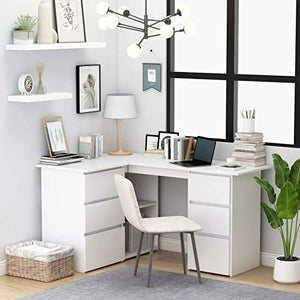 Tidyard L-Shaped Computer Desk Home Office PC Laptop Corner Workstation with 2 Open Storage Shelves and 6 Storage Drawers Gaming Table Furniture 57.1 x 39.4 x 29.9 Inches (W x D x H)