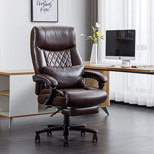 BOWTHY Reclining Office Chair with Footrest - Big and Tall 400lbs - Brown PU Leather Executive Desk Chair