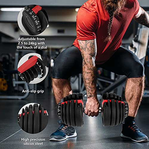 Adjustable Dumbbell Set of 2 - Fast Adjust Weight Dumbbells 5lb-52.5lb Free Weight Training Equipment for Man Women Exercise Strength Core Fitness at Home