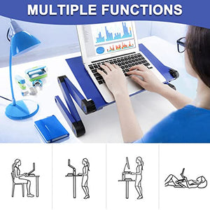 FKSDHDG Laptop Desk for Bed Cozy Aluminum Lap Workstation Stand with 2 Fan Mouse Pad Foldable Book Stand Notebook Tablet Blue