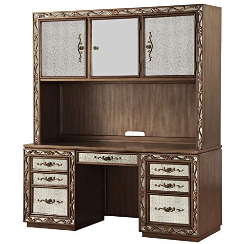 Acme Furniture Traditional 2 Piece Computer Desk and Hutch with Office Chair in Gold