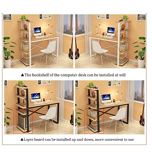 Solid Wood Desk Desktop Computer Desk,Modern Study Desk with Bookshelf Study Desk PC Laptop Desk Workbench,Small Space Office Desk Workstation
