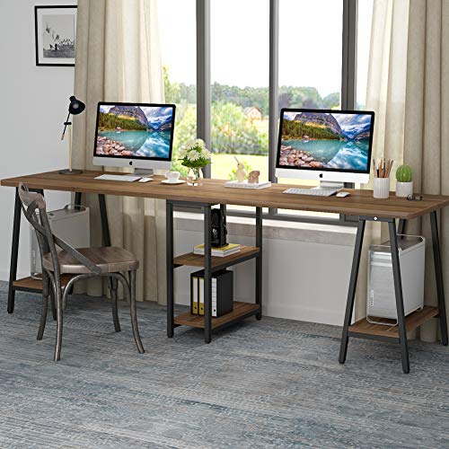 Tribesigns 94.5 Inches Computer Desk, Extra Long Two Person Desk with Storage Shelf (Retro Brown)