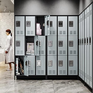 Letaya Metal Lockers for Employees - 9 Door Storage Locker with Shelves and Lockable Steel Cabinet - Black & Gray, 9 Door