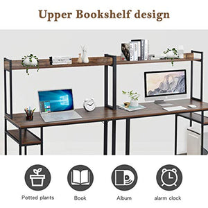 Goujxcy 2 Person Computer Desk with Hutch and Shelves,Multifunction 94 Inches Writing Workstation Desk for Home Office
