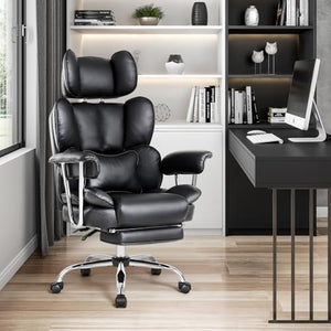 IWMH High Back PU Leather Office Chair with Footrest & Lumbar Cushion