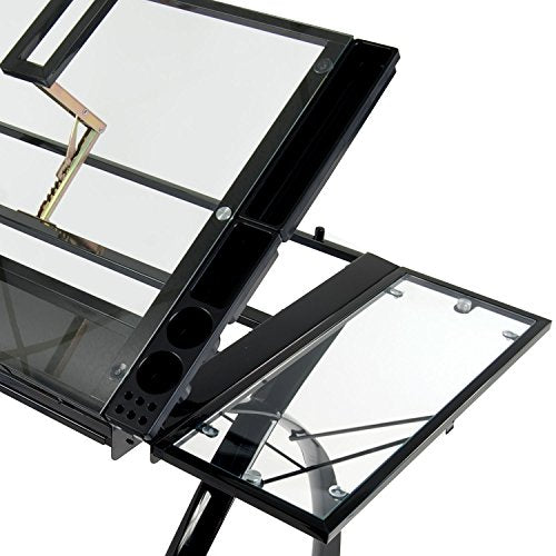 Offex Home Futura Craft Station with Folding Shelf Black/Clear Glass