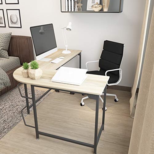 Teraves Modern L-Shaped Desk Corner Computer Desk Home Office Study Workstation Wood & Steel PC Laptop Gaming Table