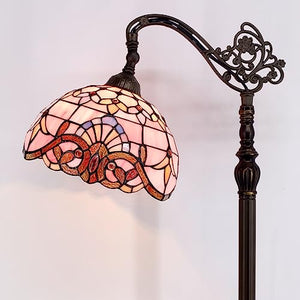 WERFACTORY Tiffany Floor Lamp Pink Stained Glass Arched Lamp 12X18X64 Inches - Gooseneck Adjustable Standing Reading Light - S003P Series