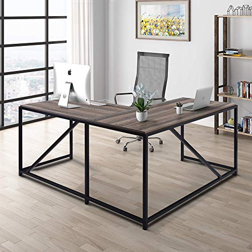 BRLUCKY PlazaL Shaped Computer Desk Metal Sturdy Corner Desk for Home Office, Industrial Writing Workstation 58.3 x 49.6 Inch Good Day for You