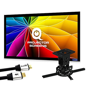 QualGear Projector Ceiling Mount Bundle with 110" Ultra White Fixed Frame Projector Screen & 25' HDMI Cable Hardware Mount (PRB-717–Blk-110W-25ft)