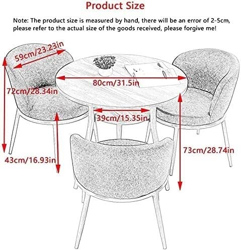 DARZYS Round Dining Table Set with 3 Cotton Linen Chairs - White-Kh