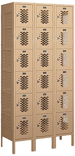 Salsbury Industries 76365TN-U Vented Metal Locker - Six Tier Box Style - 36 Inches - 6 Feet High - 15 Inches Deep - Tan - Unassembled