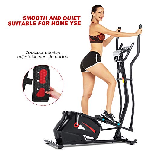 FUNMILY Eliptical Exercise Machine,Elliptical Cross Trainer for Home Use,Heavy-Duty Gym Equipment for Indoor Workout & Fitness with 10-Level Resistance&Max User Weight:390lbs. (Red)