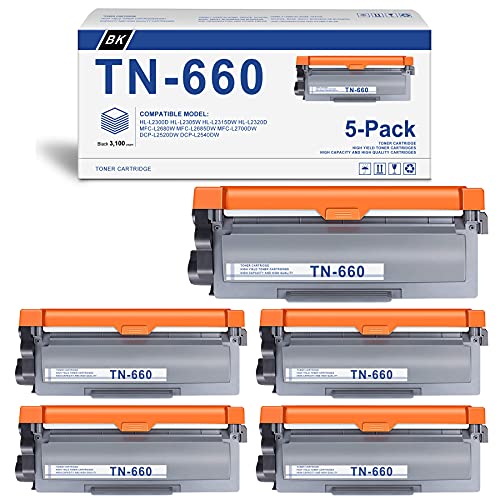 (Black,5-Pack) Compatible TN-660 Toner Cartridge Replacement for Brother TN660 HL-L2315DW HL-L2300D HL-L2305W Printer Toner Cartridge