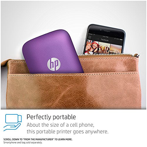HP Sprocket Portable Photo Printer, Print Social Media Photos on 2x3 Sticky-Backed Paper - Purple (Z9L25A)