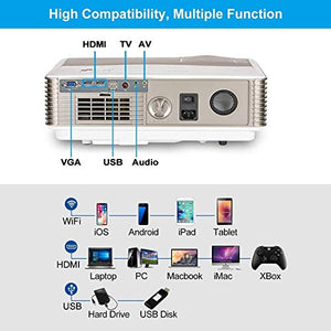 HD Wireless Projector WiFi Bluetooth Android 6.0 5000 Lumen WXGA 200" LCD LED (2018 Upgraded), Multimedia Home Theater Video Projector 1080P HDMI VGA USB TV Built-in Speaker Gaming Outdoor Movie