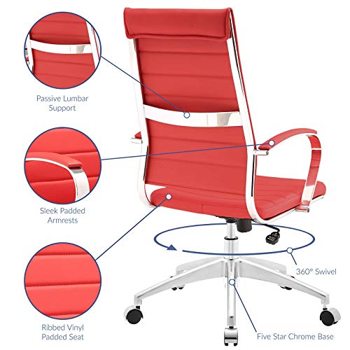 Modway Jive Ribbed High Back Tall Executive Swivel Office Chair With Arms In Red