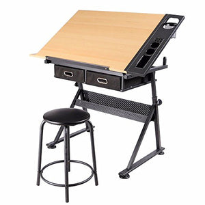 Drafting Table Art Craft Drawing Adjustable Desk Art Hobby Drawers with Stool