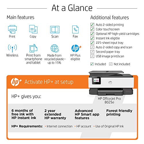 HP OfficeJet Pro 8025e Wireless Color All-in-One Printer with bonus 6 free months Instant Ink with HP+ (1K7K3A)