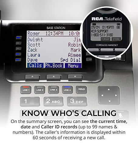 RCA U1000 Unison Base Station 4 Line Phone Systems for Small Business with Digital Receptionist Bundled with RCA U1100 Wireless Deskphone, U1200 Cordless Accessory Handset and 12 Blucoil AAA Batteries