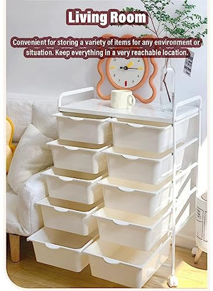 WAHHWF White Rolling Toy Storage Cart with 10 Drawers - Nursery/Home/Child's Room Organizer