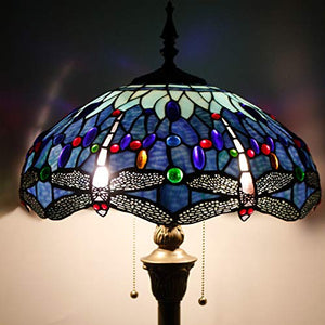 WERFACTORY Tiffany Dragonfly Blue Stained Glass Floor Lamp 16X16X64 Inches - S004 Series