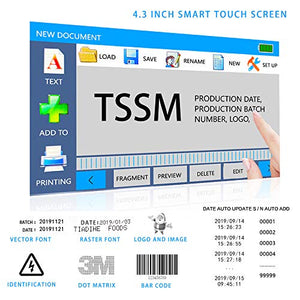 TSSM Handheld Inkjet Printer,Portable Intelligent Handheld Printer with Quick-Drying Ink Cartridge 4.3 Inch Touch Screen for Trademark/Logo/Bar/Code/Graphic/Date Coder/Label/QR Code Print