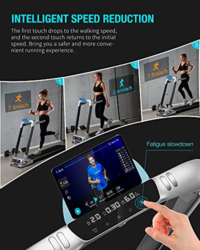 OVICX Q2S Folding Portable Treadmill Compact Walking Running Machine for Home Gym Workout Electric Treadmills with LED Display Device Holder Treadmill for Small Spaces