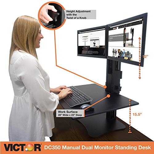 Victor DC350 High Rise Collection Dual Monitor Sit-Stand Standing Desk Converter, 28" by 23" by 15.5", Black